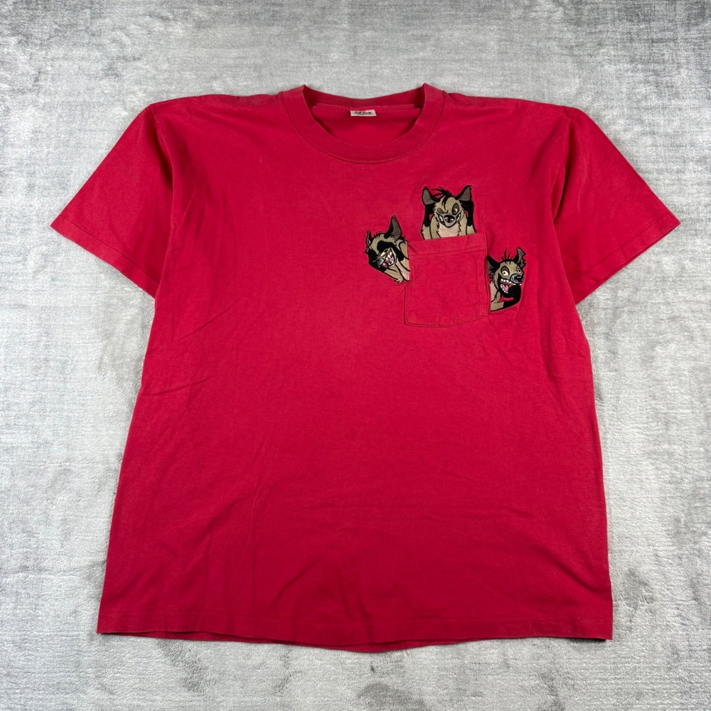 Vintage Disney The Lion King Shirt Mens XL Red Embroidered Hyenas Pocket 90s